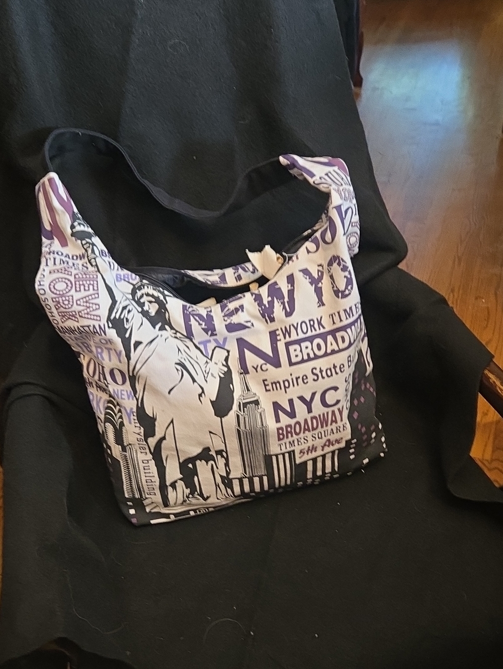 NYC Print Shoulder Bag in Purple and Black